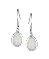 Bling Jewelry Small Teardrop Iridescent White Created Opal Drop Dangle Earrings .925 Sterling Silver French Wire