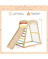 6-in-1 Jungle Gym Wooden Indoor Playground with Double-Sided Ramp and Monkey Bars