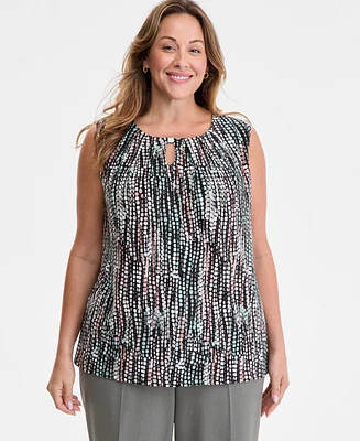 Kasper Plus Dot-Print Keyhole Top