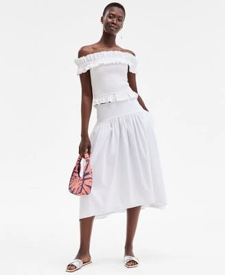 On 34th Womens Off The Shoulder Smocked Top Drop Waist Midi Skirt Exclusively At Macys