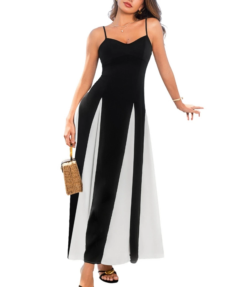 Women's Black Tie Two-Toned Maxi Beach Dress