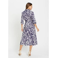 Olsen Women's Palm Print A-Line Midi Shirt Dress