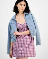 Ultra Flirt Juniors Denim Jacket Kingston Grey Plaid Mini Dress