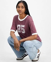Juniors Hippie Rose Ringer Varsity T Shirt Celebrity Pink Baggy Jeans