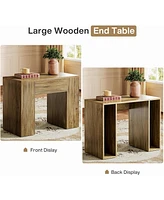 Tribesigns 31.5" Farmhouse End Side Table Set of 2, Mid-Century Modern Sofa Side Table with Heavy-Duty Wooden Pedestal for Living Room, Bedside N