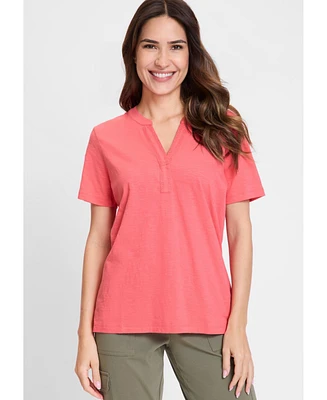 Olsen Women's Embroidered Split V-Neck T-Shirt
