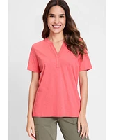 Olsen Women's Embroidered Split V-Neck T-Shirt