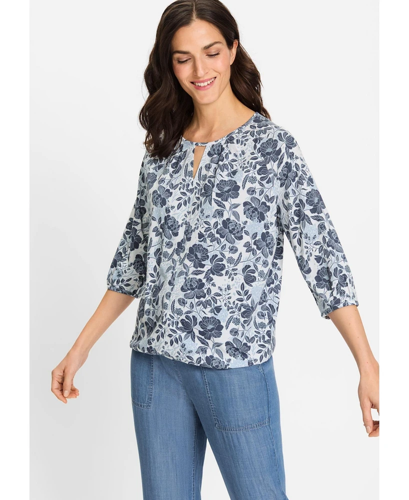 Olsen Women's Prairie Floral Keyhole Neck T-Shirt