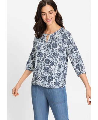 Olsen Women's Prairie Floral Keyhole Neck T-Shirt