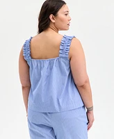On 34th Plus Striped Square-Neck Sleeveless Top, Exclusively at Macy's