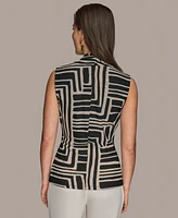 Donna Karan New York Women's Sleeveless Printed V-Neck Top