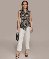 Donna Karan New York Women's Sleeveless Printed V-Neck Top