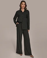 Donna Karan New York Women's Long Sleeve Pinstripe Button-Down Shirt, Regular & Petite