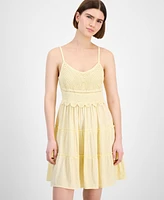 Pink Rose Juniors' Crochet-Bodice Tiered Mini Dress