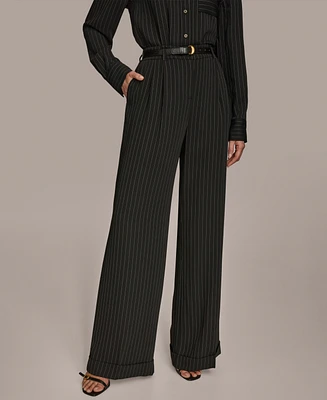 Donna Karan New York Women's Pinstripe Wide-Leg Belted Pants, Regular & Petite