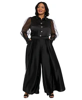 Muse Plus Bow-Trim Bishop-Sleeve Blouse