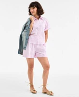 On 34th Womens Cotton Adventure Stripe Short Sleeve Shirt Pull On Shorts Exclusively At Macys