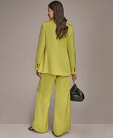 Donna Karan New York Womens Satin One Button Jacket Wide Leg Pants Regular Petite