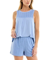 Roudelain Women's Eyelet Tank Top & Short Pajama Set