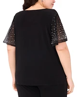 Msk Plus V-Neck Combo Short-Sleeve Evening Top
