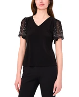 Msk Petite V-Neck Combo Short-Sleeve Evening Top
