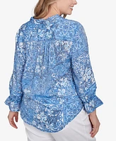 Ruby Rd. Plus Silky Floral Tile Button Tie Front Top