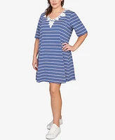 Ruby Rd. Plus Embroidered Stripe Knit Dress