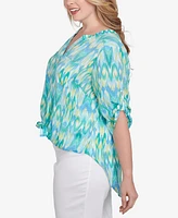 Ruby Rd. Plus Paradise Ikat Button Tie Front Top