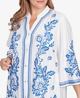 Ruby Rd. Plus Tidal Embroidered Button Front Top