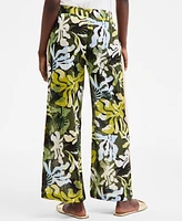 On 34th Women's Leaf-Print Crochet-Trim Wide-Leg Pants, Exclusively at Macy's