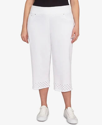 Ruby Rd. Plus Embroidered Hem Soft Stretch Denim Capri Pants
