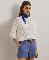 Lauren Ralph Women's Pointelle-Knit Cotton Crewneck Sweater