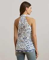 Lauren Ralph Lauren Women's Floral Linen Sleeveless Halter Blouse