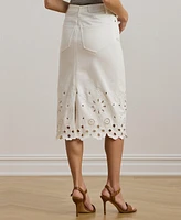 Lauren Ralph Women's Eyelet Denim Midi Skirt