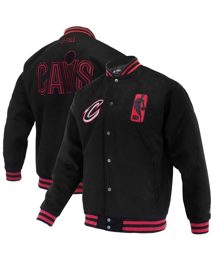 Fisll Men's and Women's Black Cleveland Cavaliers Logo Man Shadow Collection Full-Snap Varsity Jacket