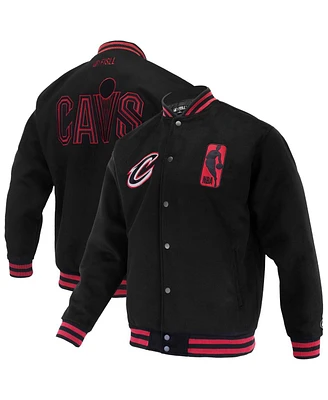 Fisll Men's and Women's Black Cleveland Cavaliers Logo Man Shadow Collection Full-Snap Varsity Jacket