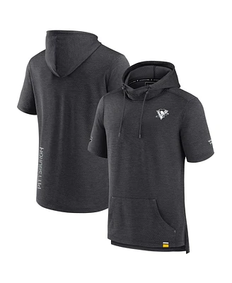 Fanatics Men's Heather Charcoal Pittsburgh Penguins Authentic Pro Short Sleeve Pullover Hoodie