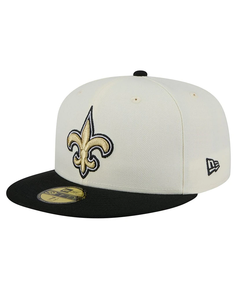 New Era Men's White/Black Orleans Saints Main 59FIFTY Fitted Hat