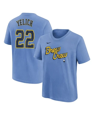 Nike Big Boys and Girls Christian Yelich Powder Blue Milwaukee Brewers Fuse City Connect Name Number T-Shirt