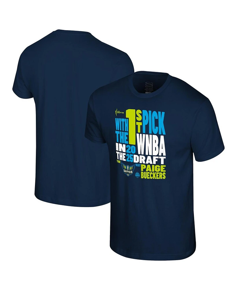 Stadium Essentials Men's and Women's Paige Bueckers Navy Dallas Wings 2025 Wnba Draft 1st Overall Pick Verbiage T-Shirt