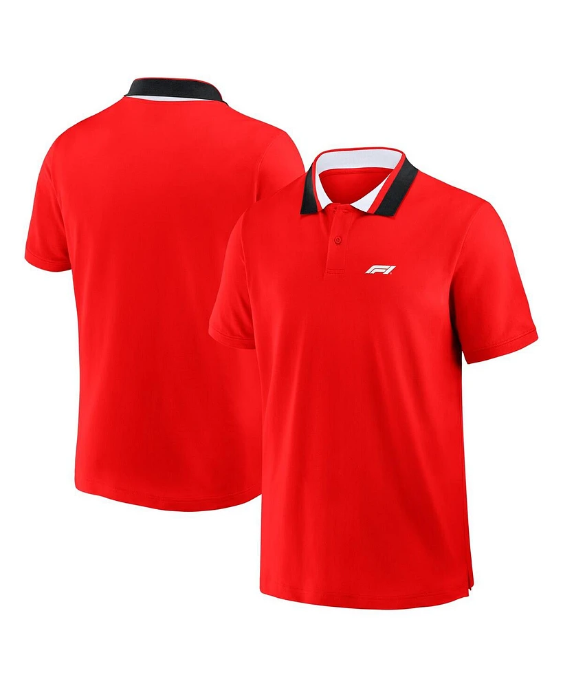 Formula 1 Men's Red Tempo Halftone Grid Badge Tipped Pique Polo Shirt