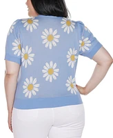 Belldini Plus Daisy Jacquard V-Neck Cardigan Sweater