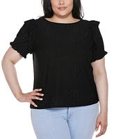 Belldini Plus Knit Eyelet Ruffle Sleeve Top