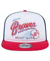 New Era Men's White/Red Atlanta Braves Retro Script Trucker 9FIFTY Snapback Hat