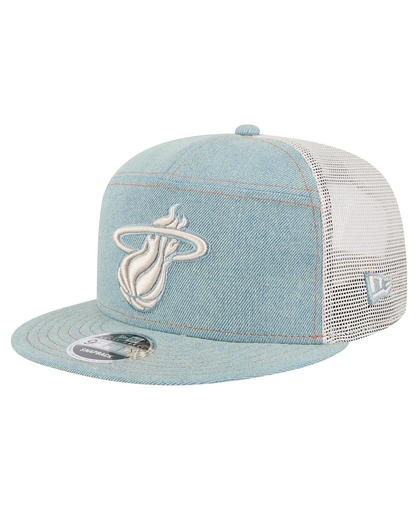 New Era Men's Miami Heat Adventure Denim Split Panel 9FIFTY Snapback Trucker Hat