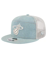 New Era Men's Miami Heat Adventure Denim Split Panel 9FIFTY Snapback Trucker Hat