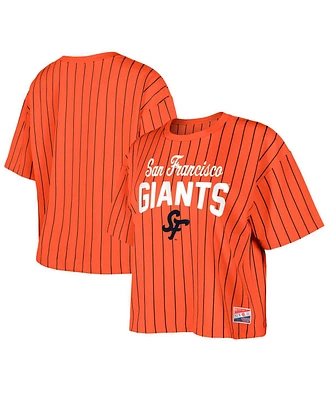 New Era Women's Orange San Francisco Giants 2025 City Connect Boxy Pinstripe T-Shirt