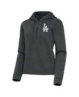 Antigua Women's Pewter Los Angeles Dodgers Contemporary Quarter-Zip Hoodie