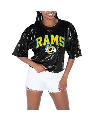 Gameday Couture Women's Black Los Angeles Rams Rise Up Sequin Cropped T-Shirt