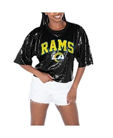 Gameday Couture Women's Black Los Angeles Rams Rise Up Sequin Cropped T-Shirt